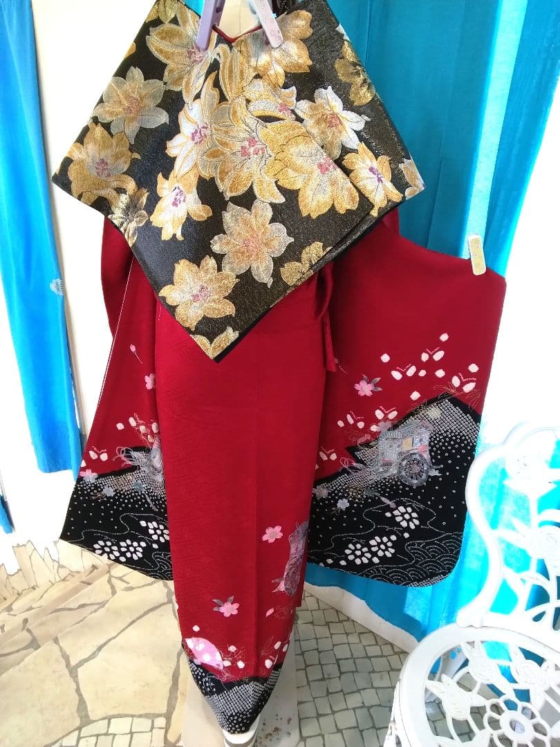 振袖フルセット、やまと誂製絞り成人式、重ね衿帯揚げ帯締め、袋帯