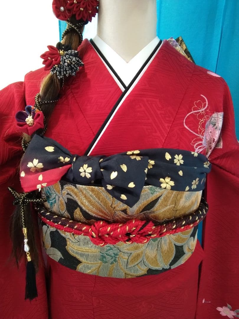 振袖フルセット、やまと誂製絞り成人式、重ね衿帯揚げ帯締め、袋帯