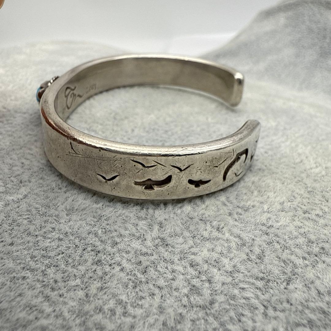 【美品】studio　T＆Y　ターコイズバングル　手掘りイーグルスタンプ　925