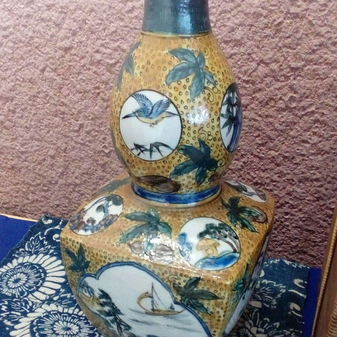 加賀藩再興古九谷焼江戸後期〜明治時代阿波淡路國３０センチサイズ当時物箱付保管品