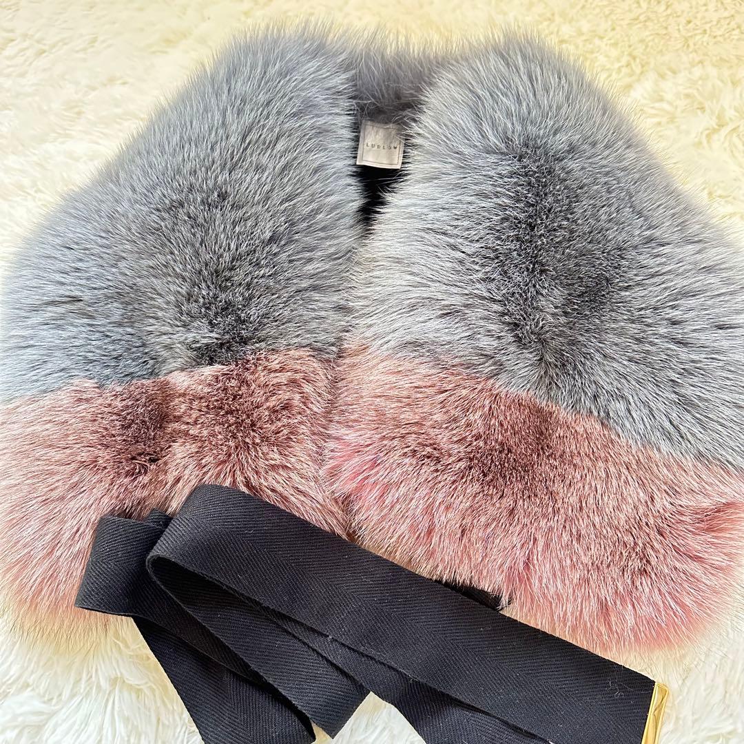 美品ラドローLUDLOW ふわふわフォックスファーマフラーショール