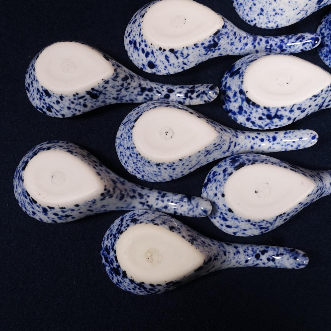 京焼 川尻一寛 禎山窯 染付 吹墨 レンゲ形 珍味入 10客 台座付