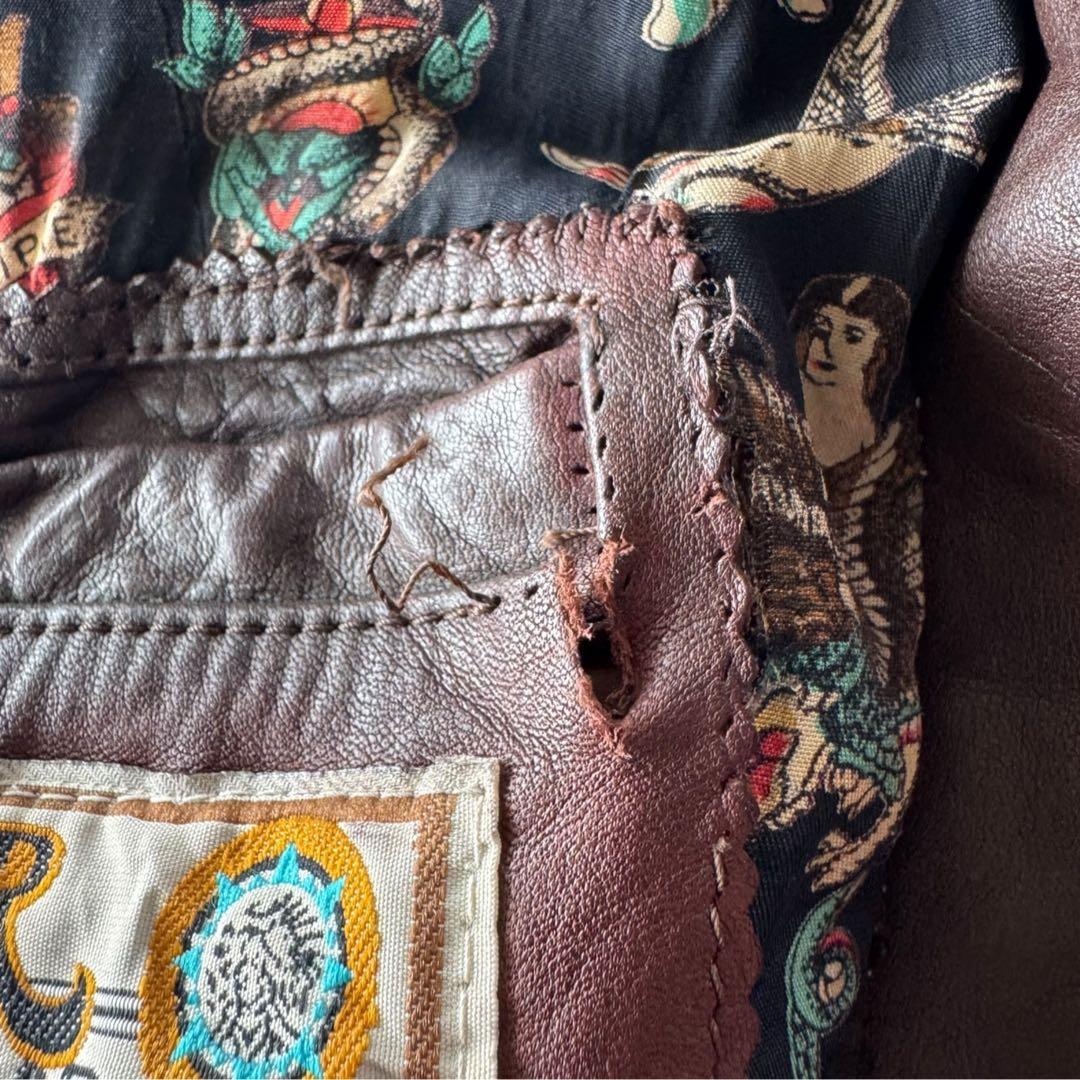 CHIPIE CUIR A-2typeレザージャケット 総柄裏地 ダークブラウン