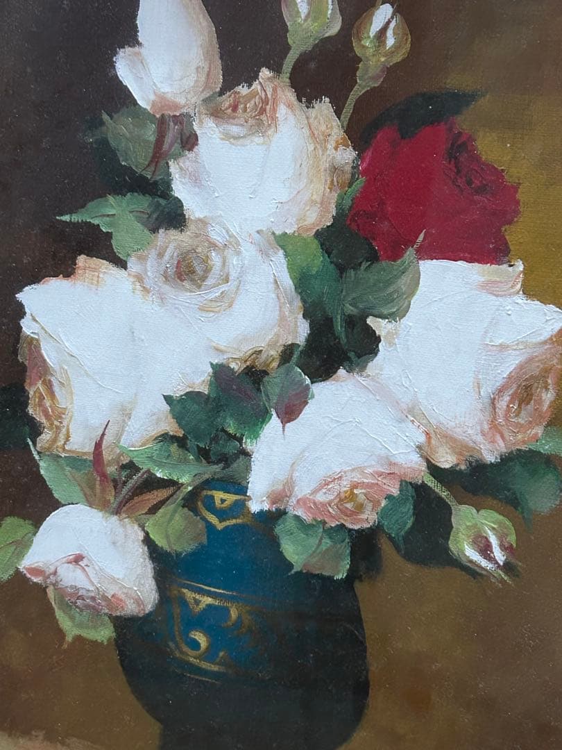 最終値下げ 内田 晃 作品 油絵 バラの花束 油彩画 金色フレーム