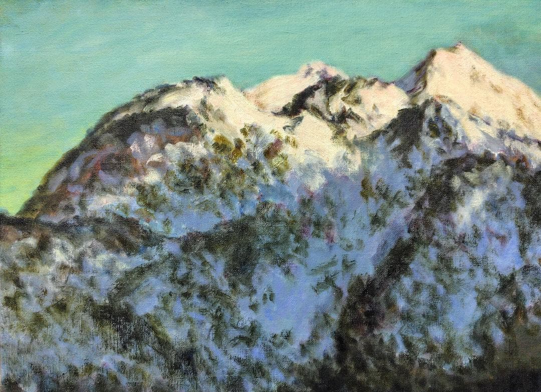 厳冬の朝陽」2005 F15 絵画 油絵 油彩画 燧ヶ岳 尾瀬ヶ原