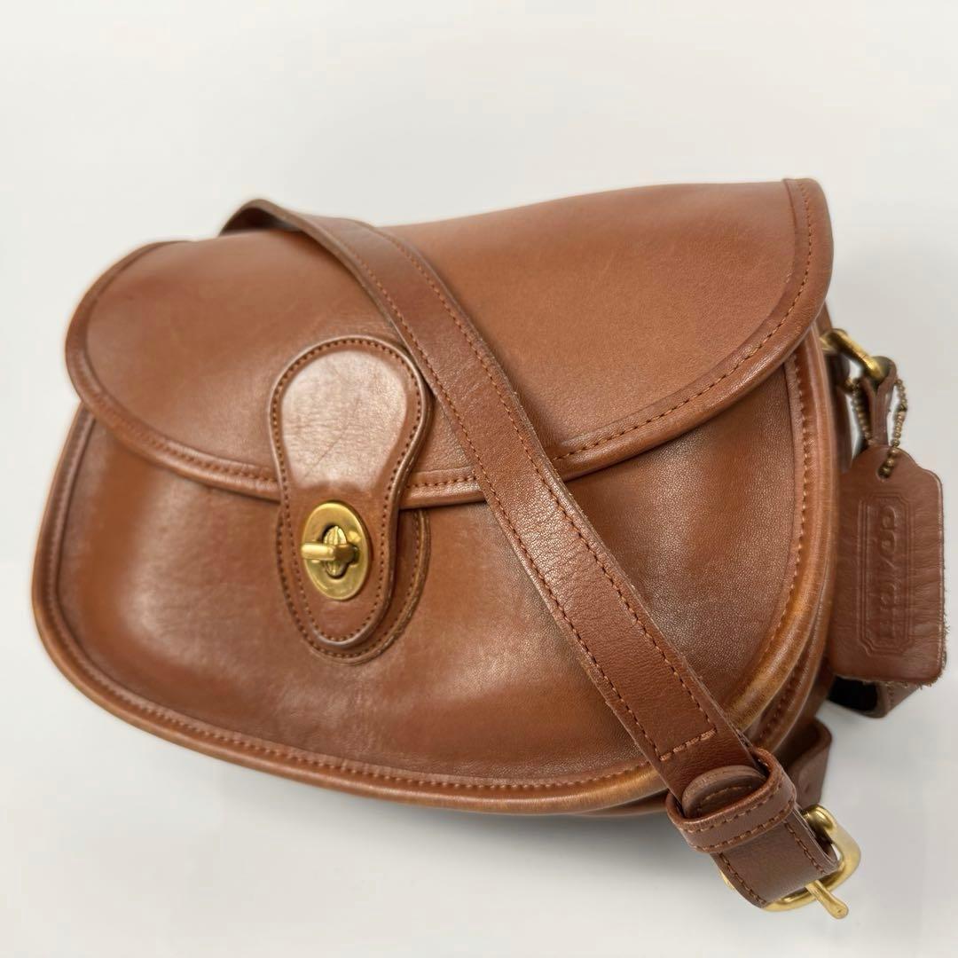 OLD COACH ショルダーバッグ ターンロック レザー ブラウン 9954