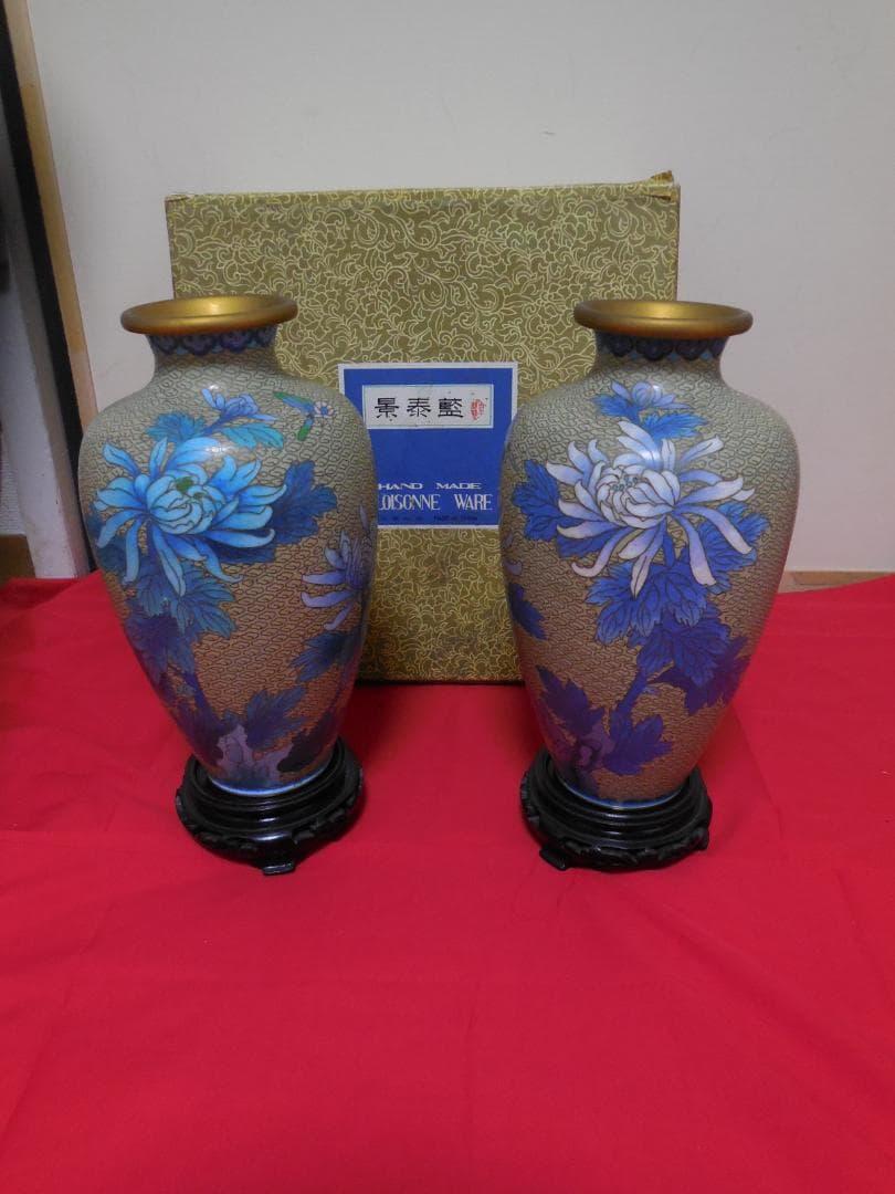 ♢中国 画琺瑯 花図紋瓶 景泰藍工芸品 七宝焼 コレクション 骨董品