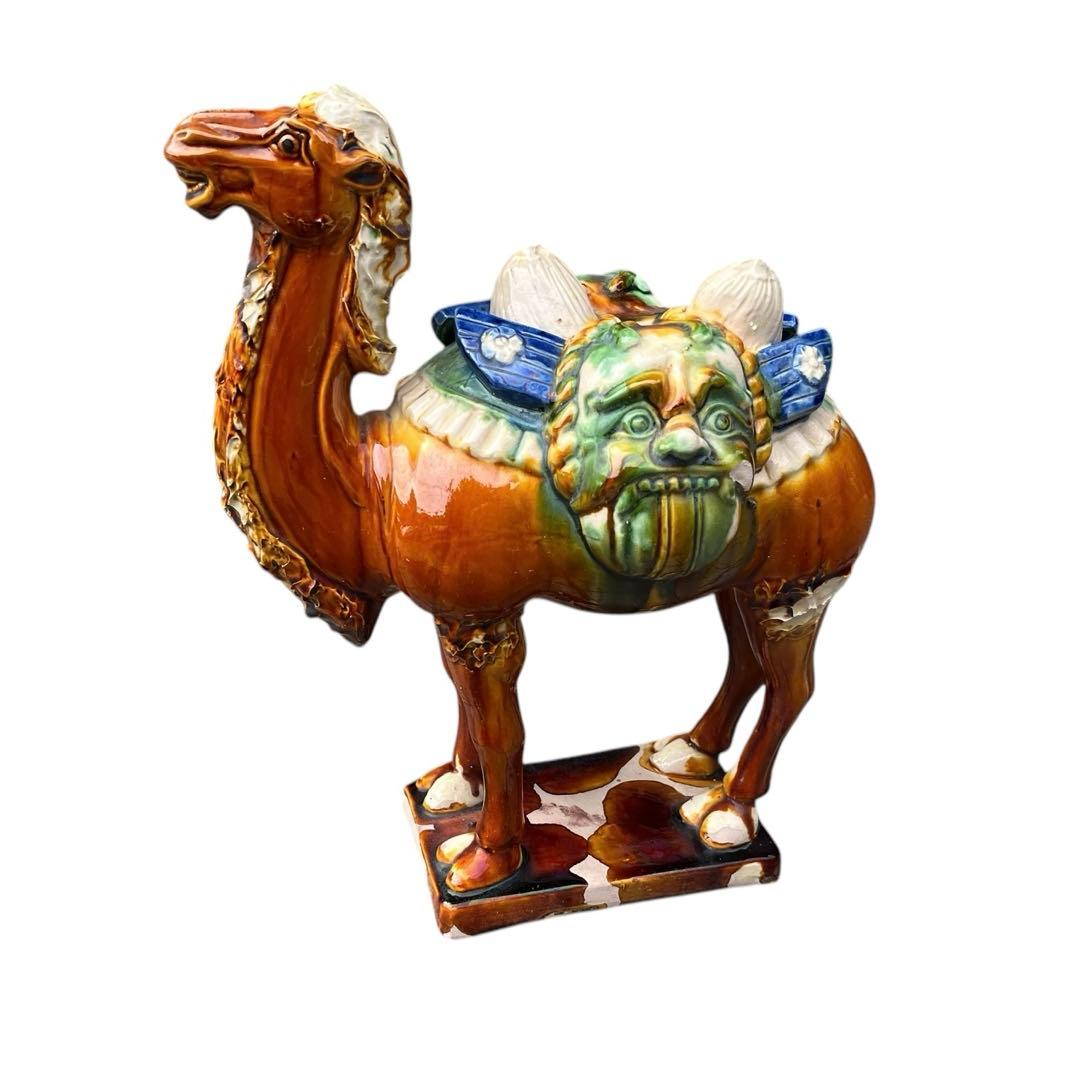 DT596 中国 唐三彩 駱駝 置物 中国 唐三彩 ラクダ 陶器 置物 - メルカリ