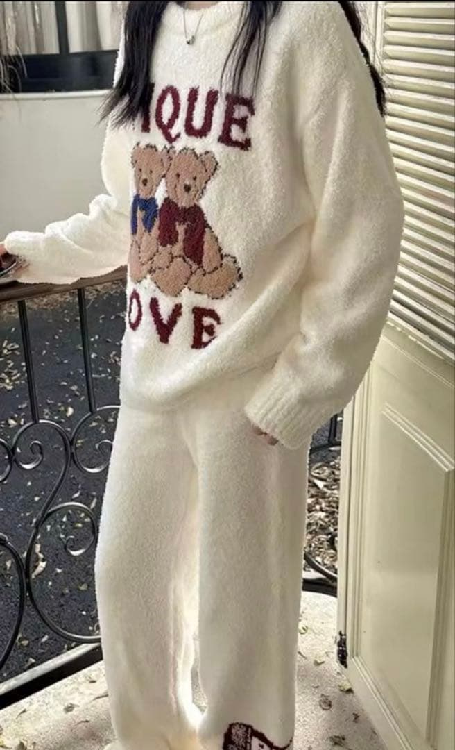 新品ジェラートピケ　ホリデーベア　ジャガードプルオーバー&ロングパンツ