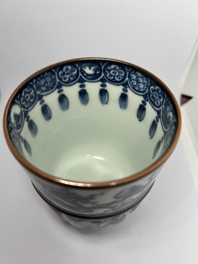 希少名工】京焼 三代目 加藤利昌 作 祥瑞写 蓋付湯呑 共箱付 蓋に一部