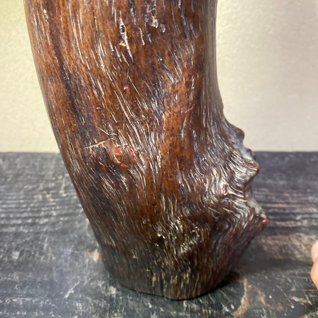 中国古玩　木彫桃仙人