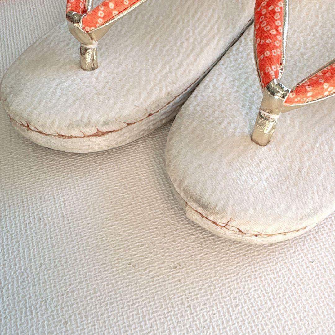 美品　フルセット　七五三７歳女の子　着物　化繊　オレンジ　51975