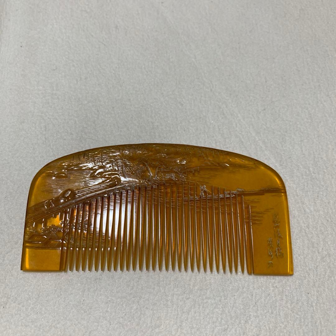 本鼈甲 櫛 嵐山渡月橋 銘あり 超細密彫 超絶技巧 アンティーク 髪