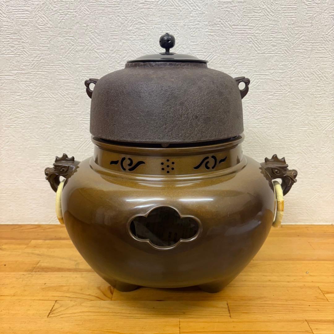 在銘】紫砂 提梁壺｜獅子面環装・古作風合｜一点物 幅約12・高さ約17