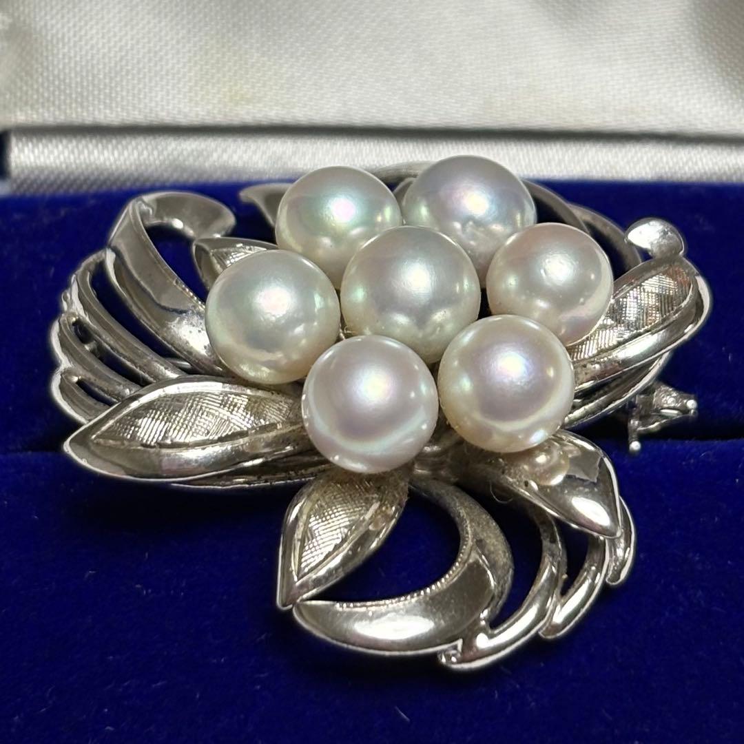 超希少 アコヤ真珠 ブローチ 極上 花珠級 無調色 オーロラグレー 8.0mm