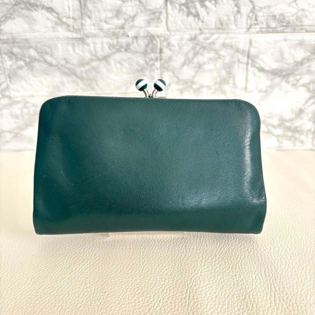 ✨美品 アニエスベー がま口 二つ折り財布 レザー グリーン