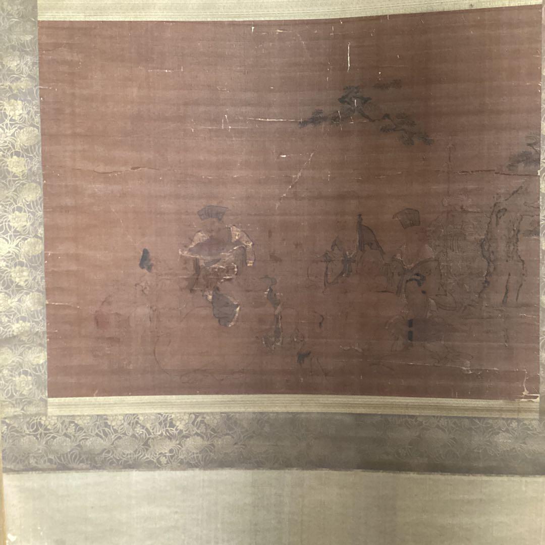 狩野探信 絹本着色 七福神之図 軸先木 箱無 掛軸一幅