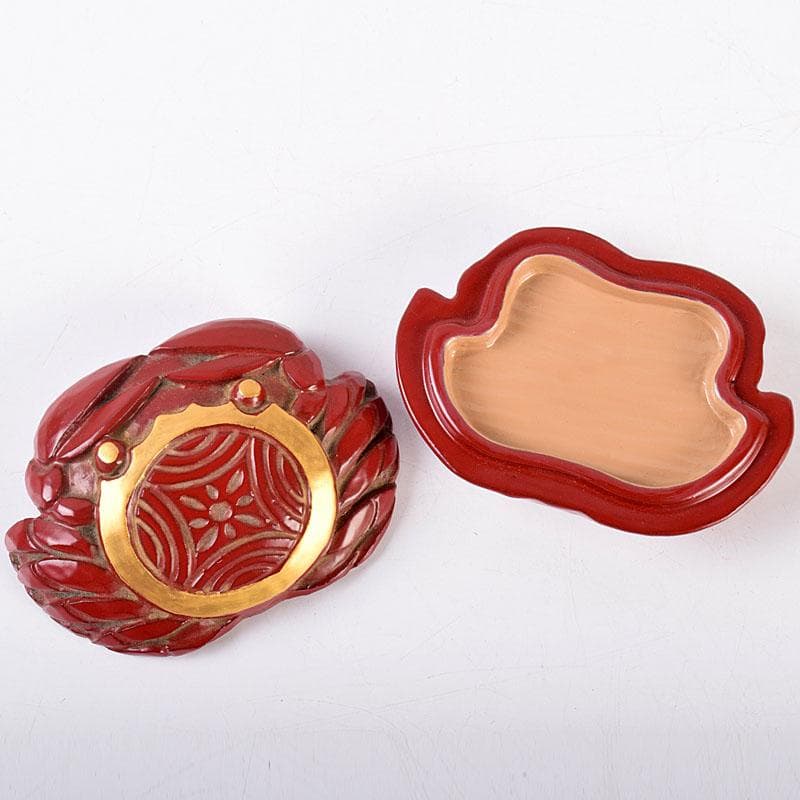 くりのぼう　高岡漆器　木彫師　般若勉（雲舟）作　蟹香合　共箱　V　8480