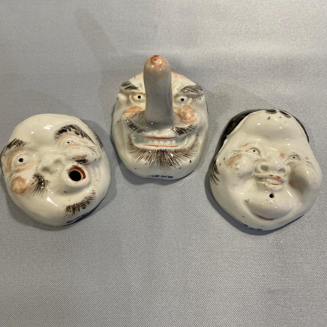 骨董品です！おかめ・火男・天狗の可盃 3点セット忠馬製 k2289 骨董品です！おかめ・火男・天狗の可盃 3点セット忠馬製