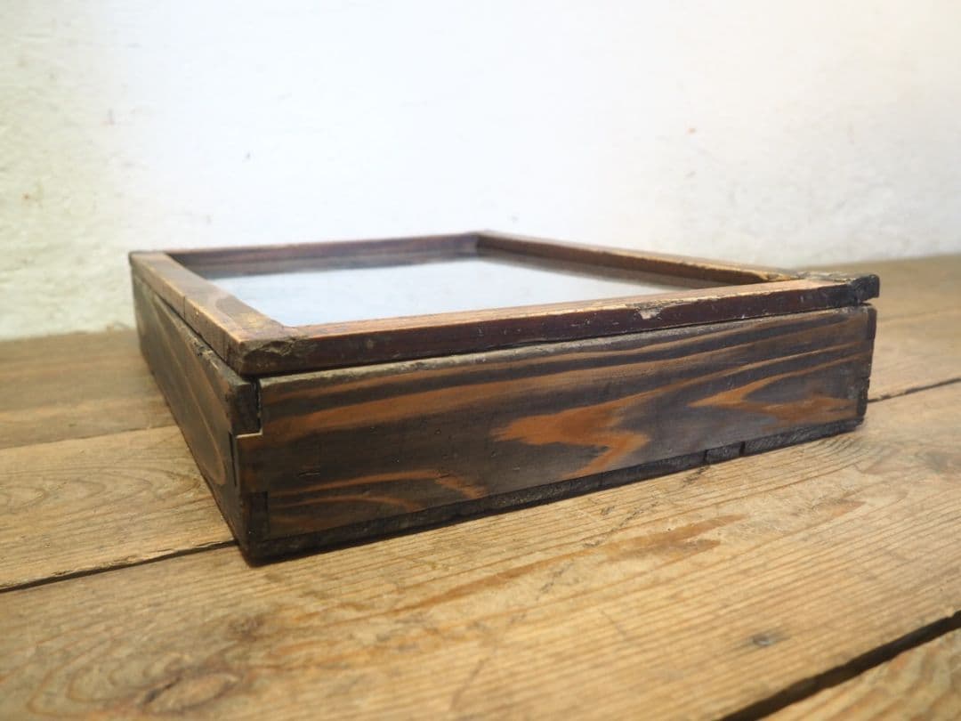 1123 ガラス蓋付の木製ケース 収納 小物入れ 古家具 駄菓子屋 昭和レトロ