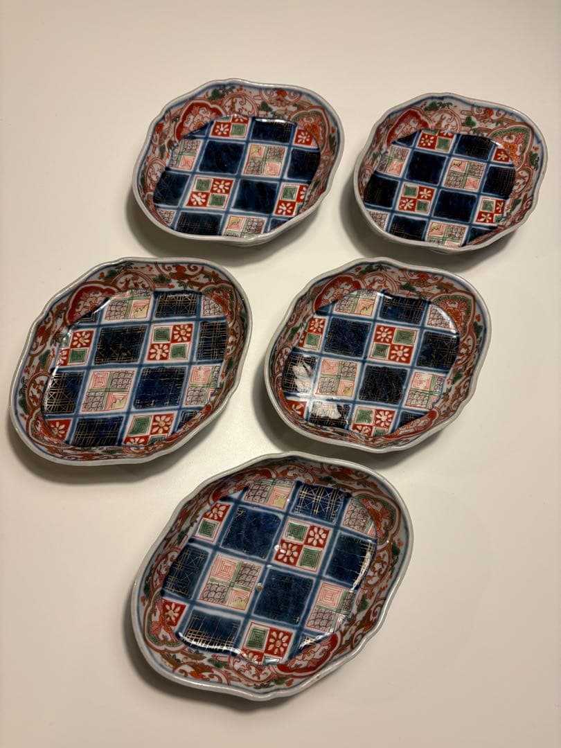 江戸後期　古伊万里　錦手　金襴手　向付　５脚組み 江戸後期 古伊万里 錦手 金襴手 向付 5脚組み 金襴手