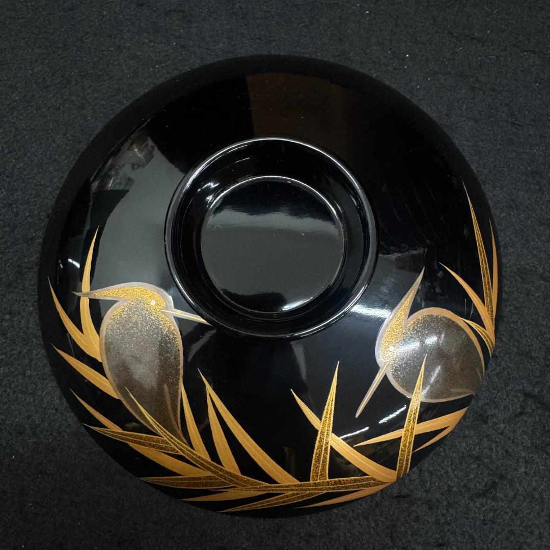 希有 輪島塗 木製漆器 鷺蒔絵 吸物椀 十客14.5cmお正月