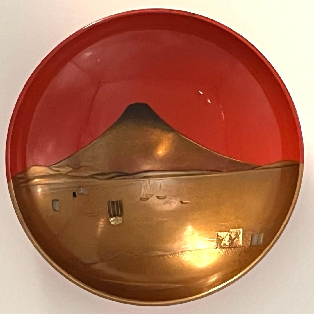 三つ組盃 金銀蒔絵 塗り師 春仁造 箱入り 田子の浦 二見ヶ浦 三保松原