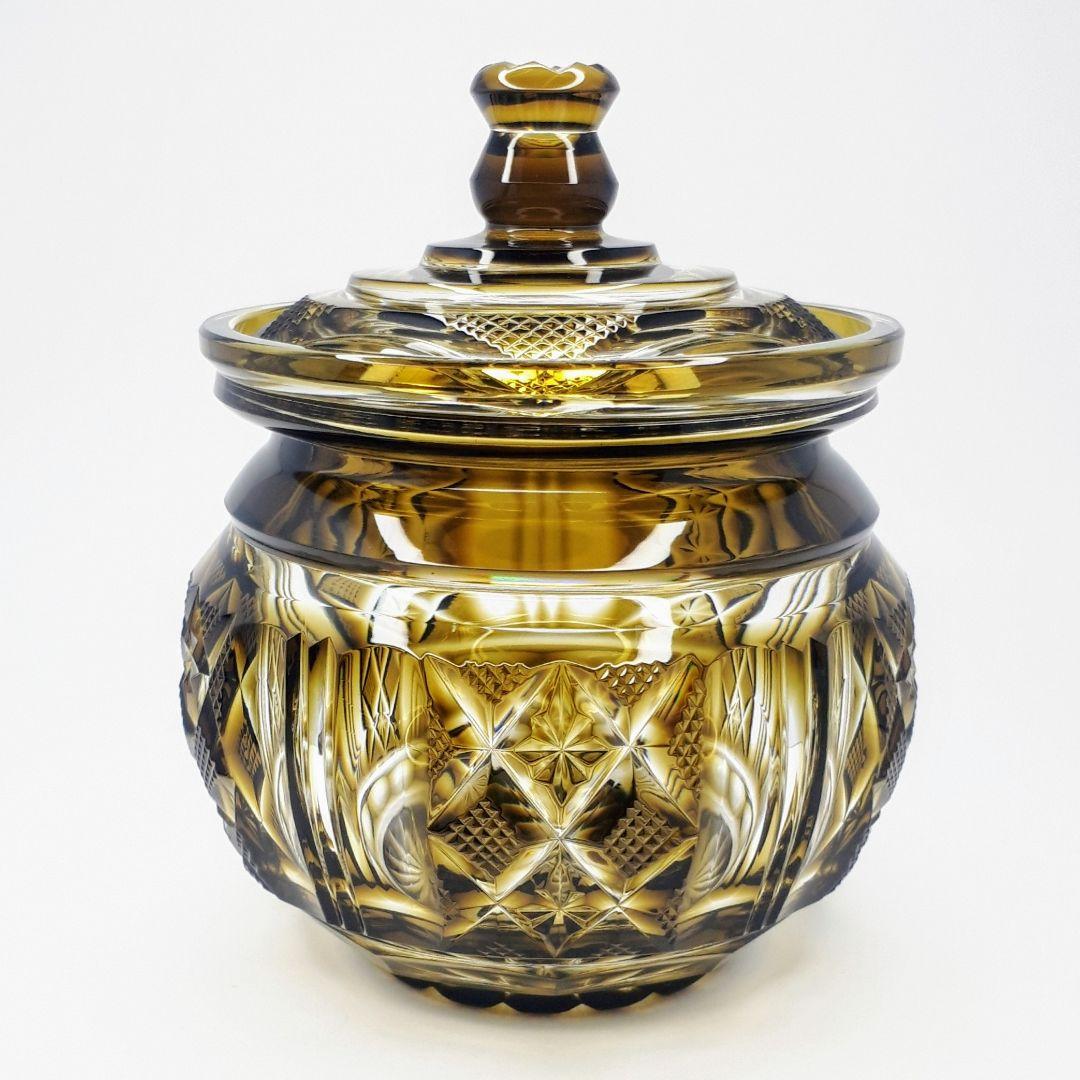 薩摩切子 黄色被せガラス 切子 シュガーポット 【 薩摩びーどろ工芸 】