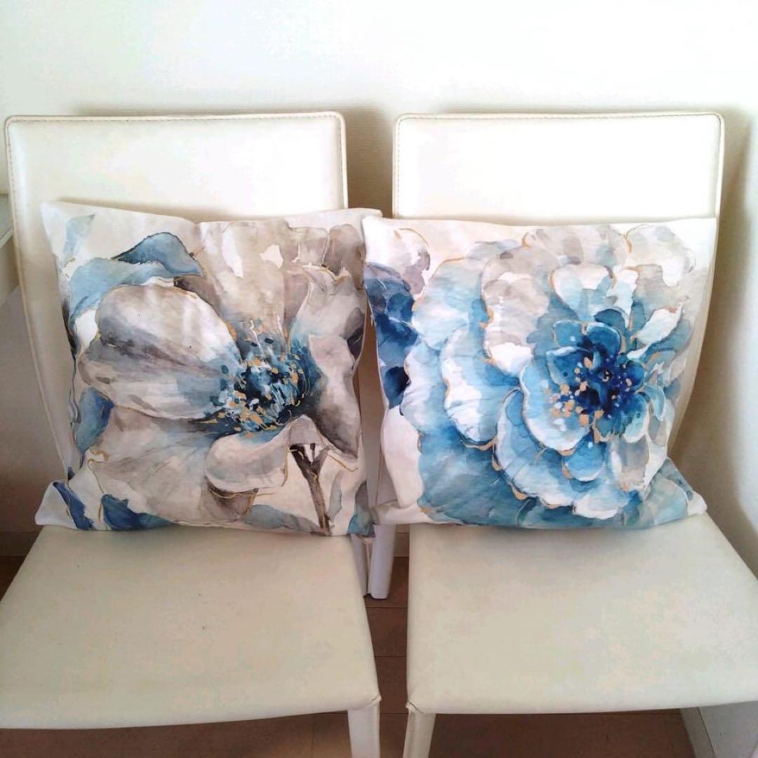 210系  ⭐️ 6枚セット ⭐︎ 白い 花柄 クッションカバー 水彩画風