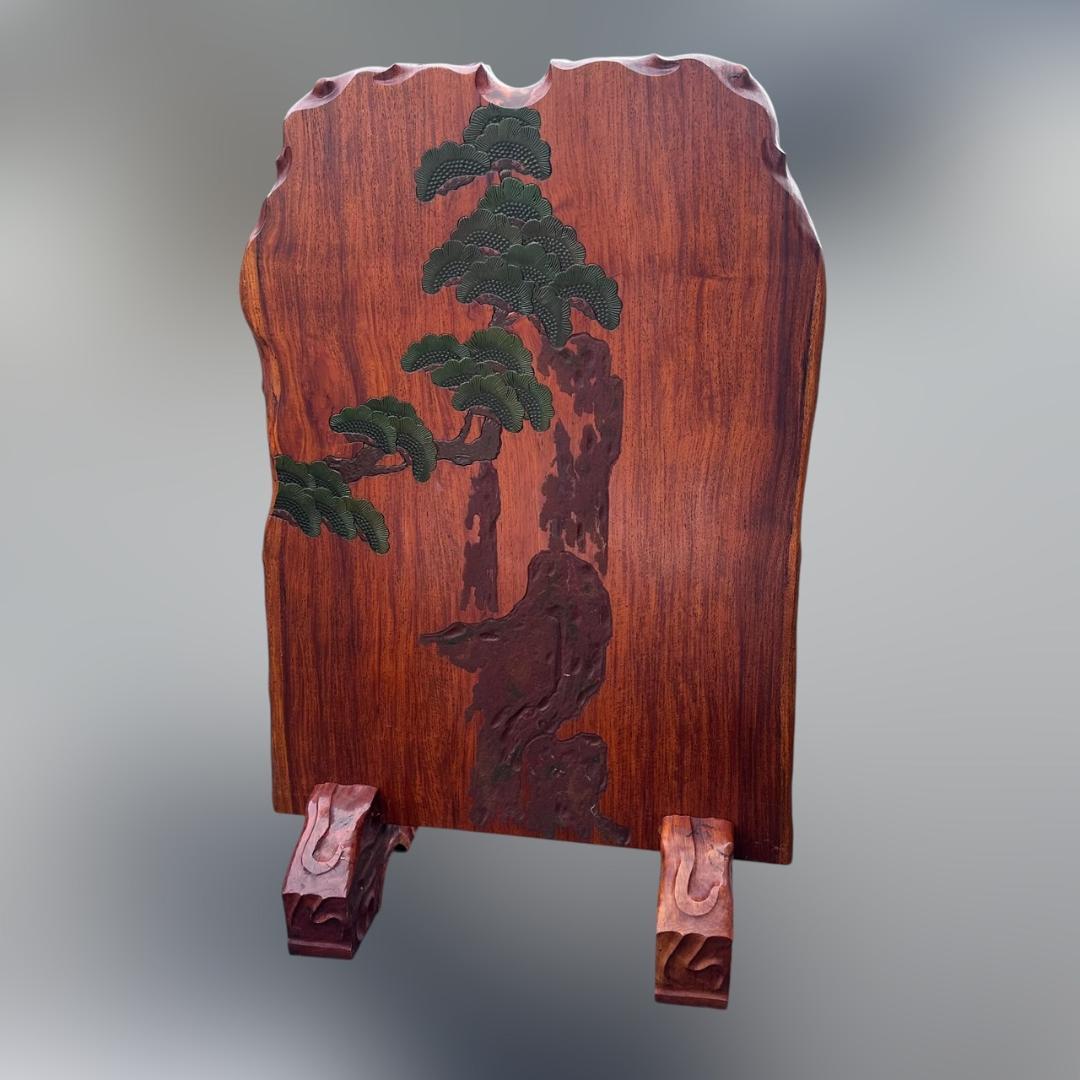 k.s　鷹の衝立　烏城彫　鷹松図　パーテーション　　衝立　間仕切り　62ｋ