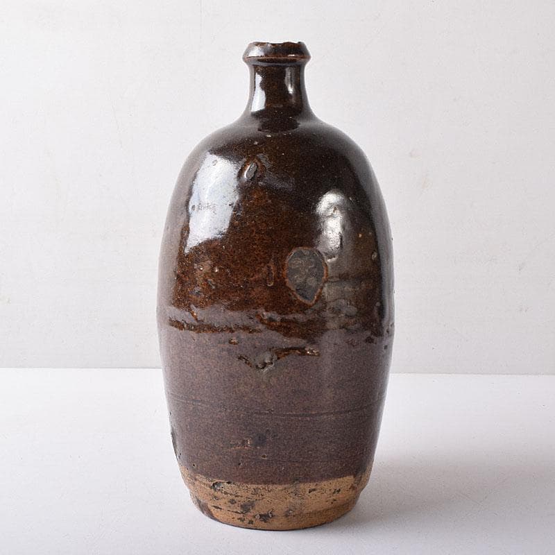 美濃焼 久尻窯 黒褐釉壷 江戸初期頃 時代書付箱 V