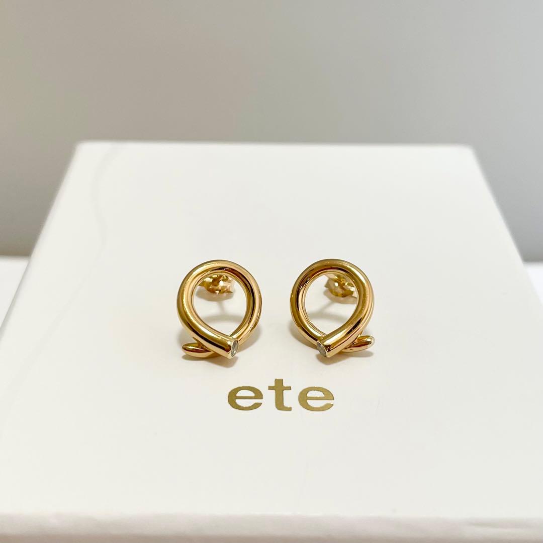 ete/サークル ビジュー ピアス/イエローゴールド YG/SV925 K18