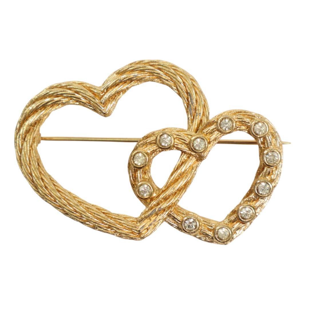 クリスチャンディオール ダブルハート ブローチ ゴールド ライン