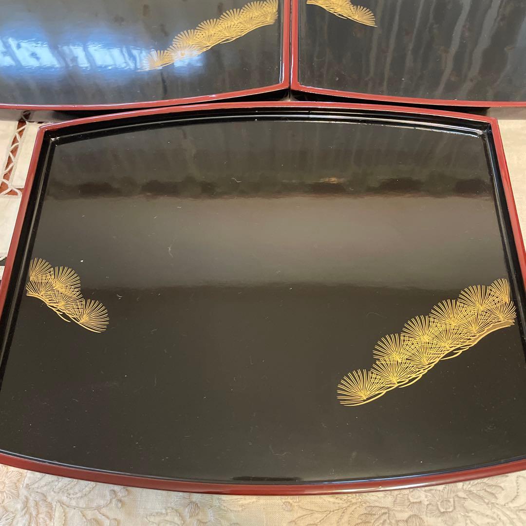 天然木　漆塗り　沈金　折敷　小膳　三枚