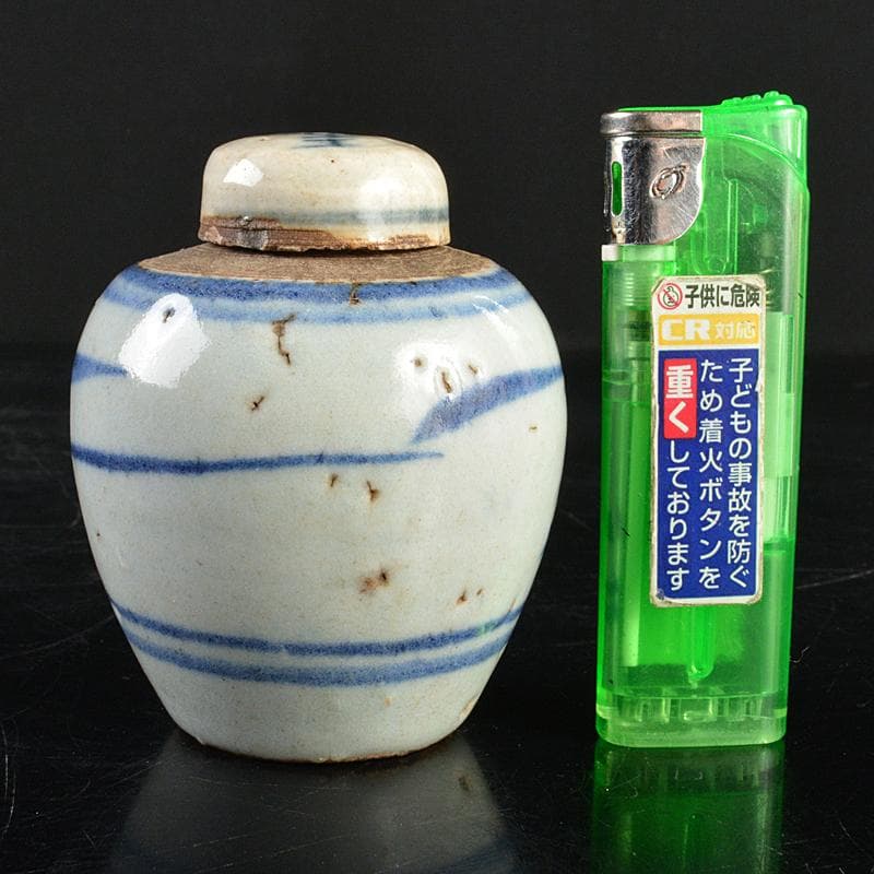 中国 染付 山水文 茶壷 茶心壷 時代箱付 V R5973 美術