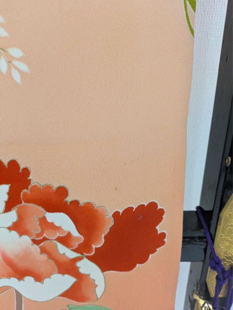 振袖 裄67 作家物 セミアンティーク 一つ紋 青海波に花柄金彩正絹T-3215