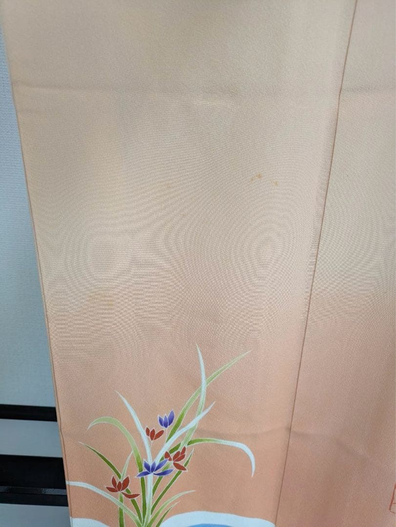 振袖 裄67 作家物 セミアンティーク 一つ紋 青海波に花柄金彩正絹T-3215