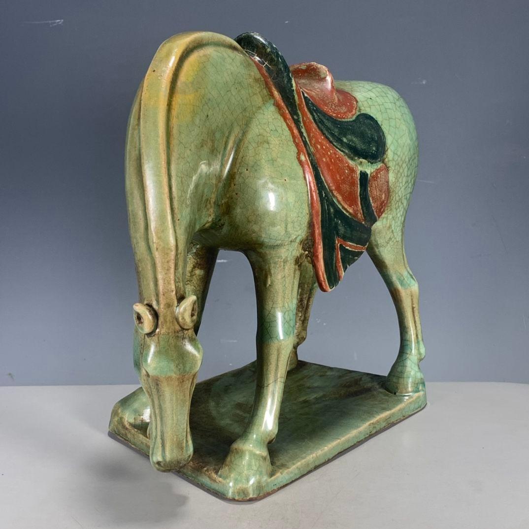 中国美術 緑釉開片馬 文房置物 案頭 風水 開運