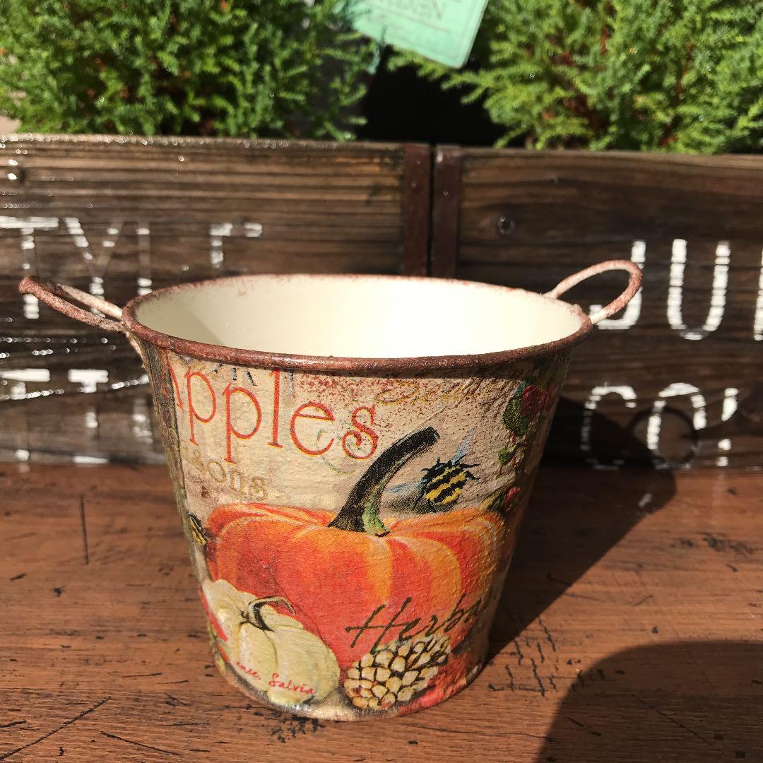 ミルキーさまご購入品 リメイク缶 バケツ型取手付き Mサイズ パンプキン