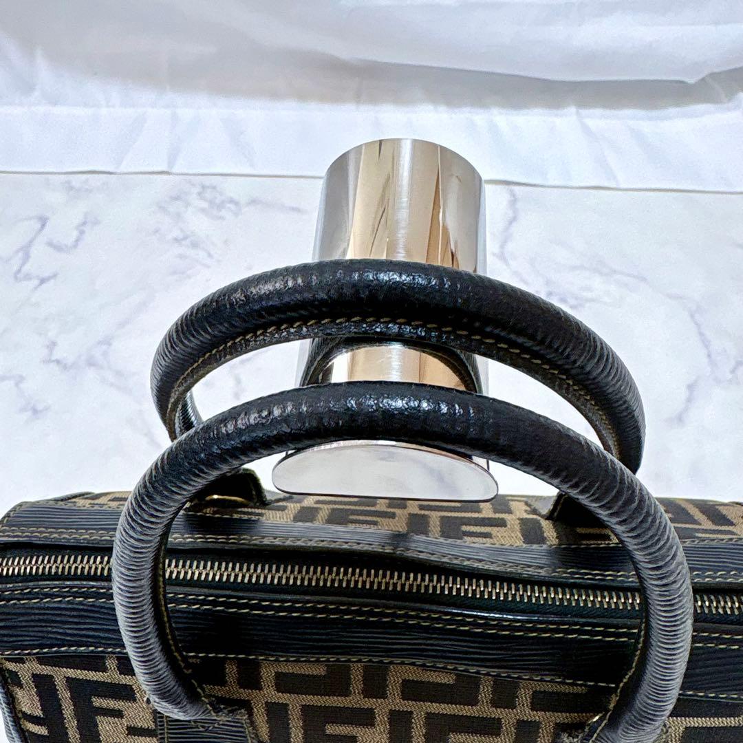 美品 FENDI フェンディ ズッカ柄 ハンドバッグ キャンバス×レザー 茶系