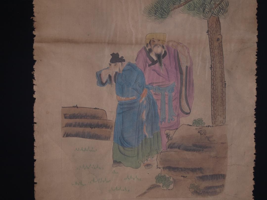 旧家整理品 中国清時代掛け軸 肉筆水彩絵 骨董品 AK436A10-3