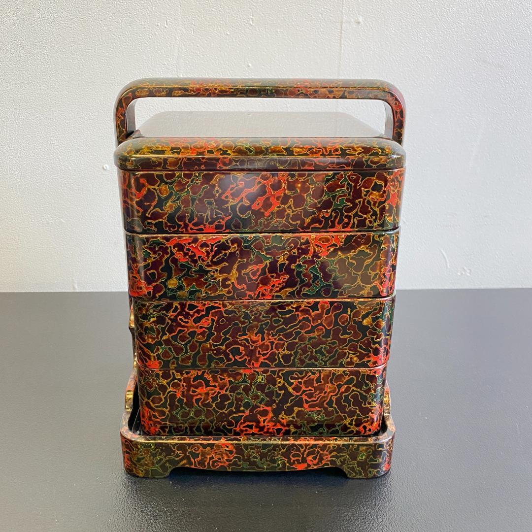 津軽塗 漆器 重箱 5.5手提げ四段 漆塗 天然木 外箱 未使用品