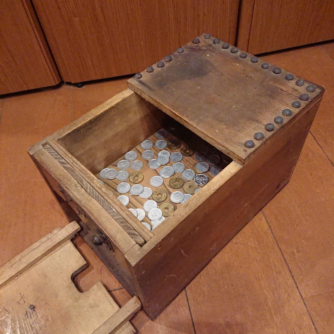 稀少 明治期 欅 銭函 木製 鉄鋲 金庫 古民具 古道具 時代物