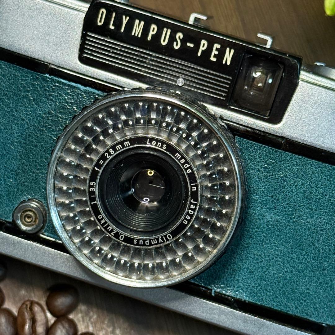 ✴️シボ革グリーンレザー✴️実写・分解整備済✴️オリンパスPEN EE-3 美