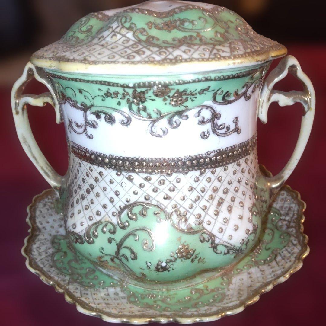 希少 オールドノリタケ メイプルリーフ印 蓋 皿付き 器