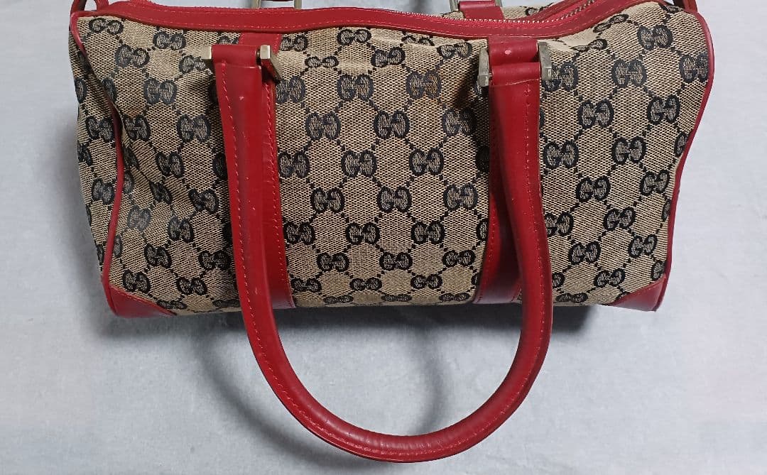 GUCCI ロゴ柄 ハンドバッグ ベージュ/レッド