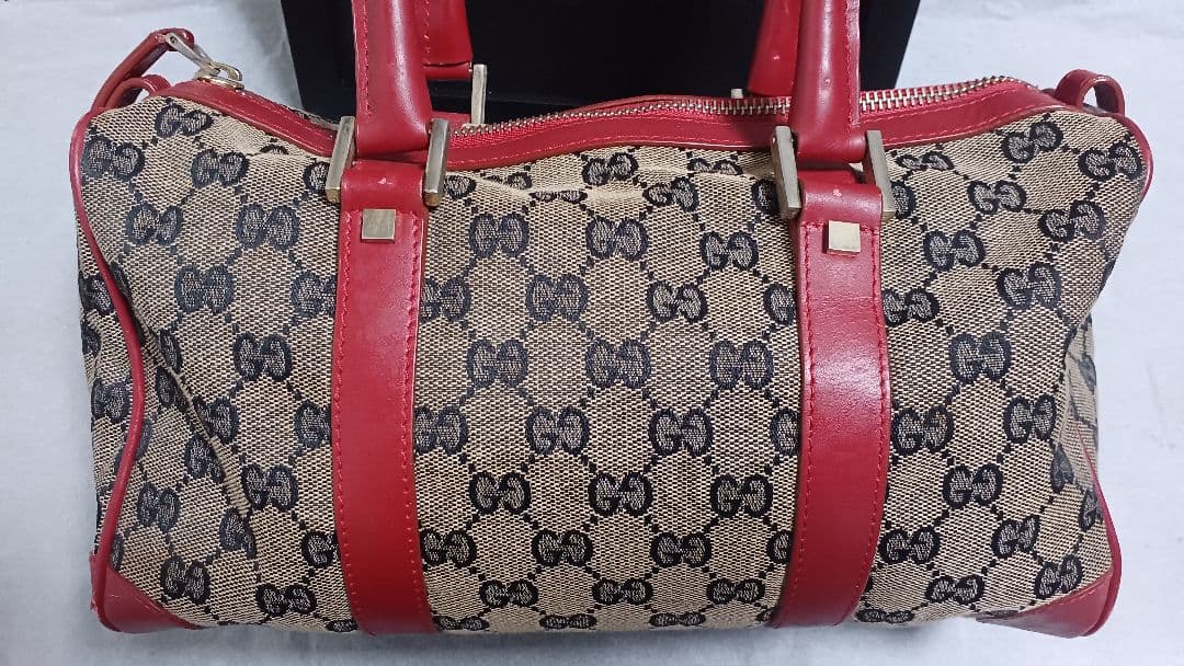 GUCCI ロゴ柄 ハンドバッグ ベージュ/レッド