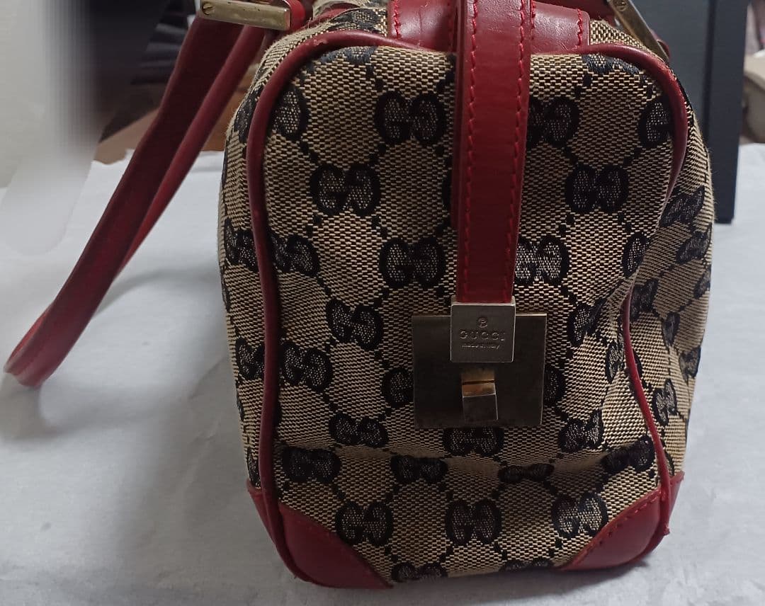 GUCCI ロゴ柄 ハンドバッグ ベージュ/レッド