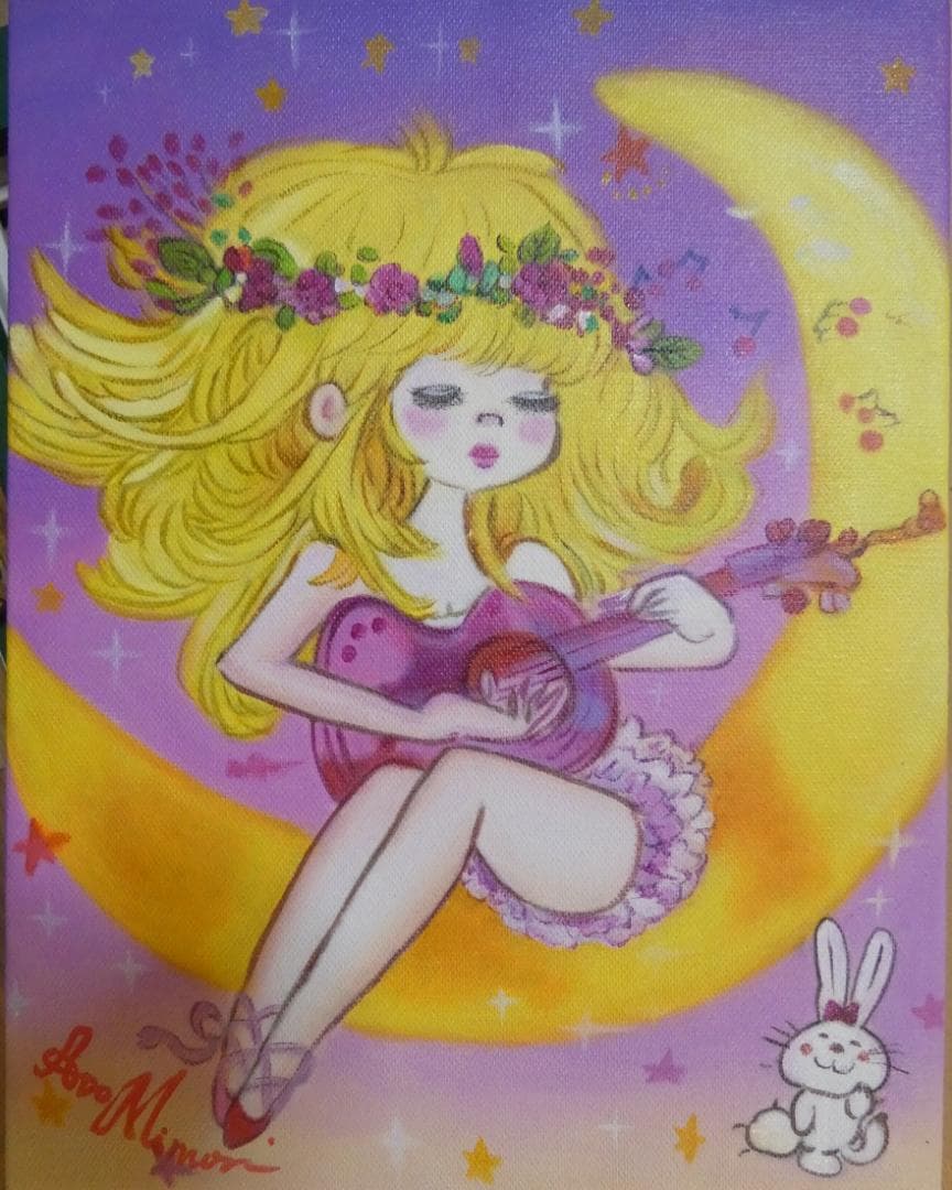 油絵　額付き　水森亜土　 F6 【　人物　】手描き