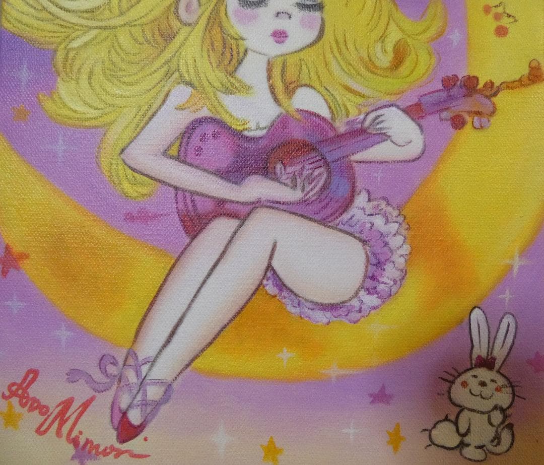 油絵　額付き　水森亜土　 F6 【　人物　】手描き